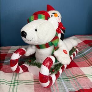Avon Animated Musical Christmas Plush Bear and Penguin Sleigh Ride 2007